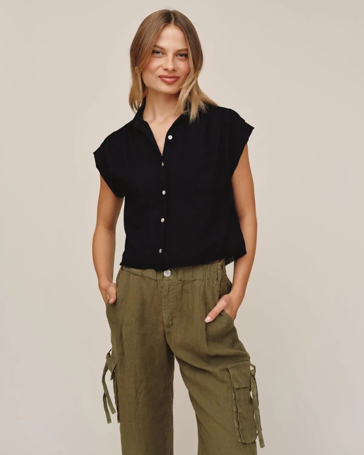Cap Sleeve Trimmed Shirt