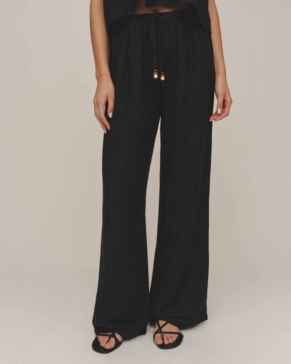 Beaded Drawstring Beach Pant - Black