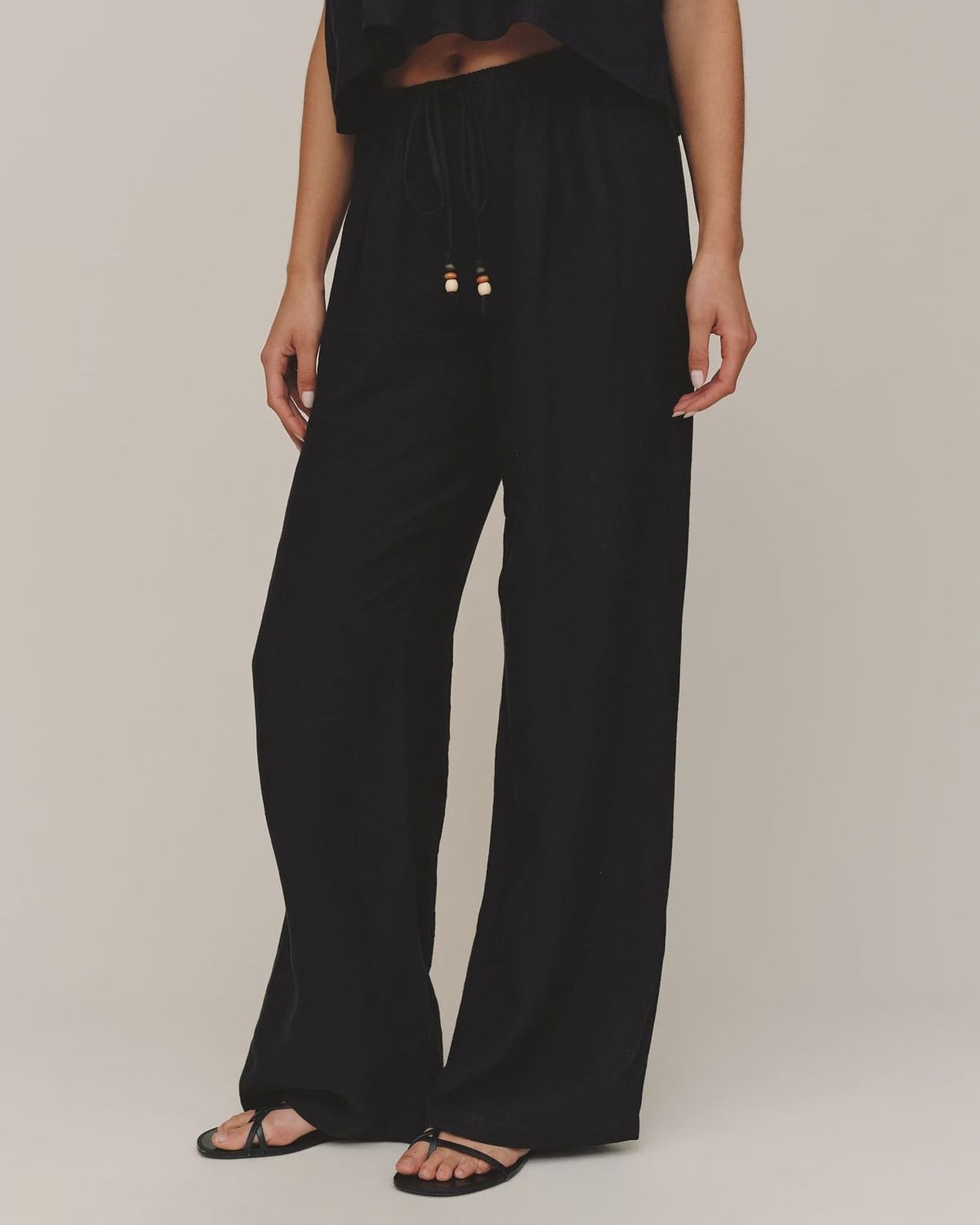 Beaded Drawstring Beach Pant - Black