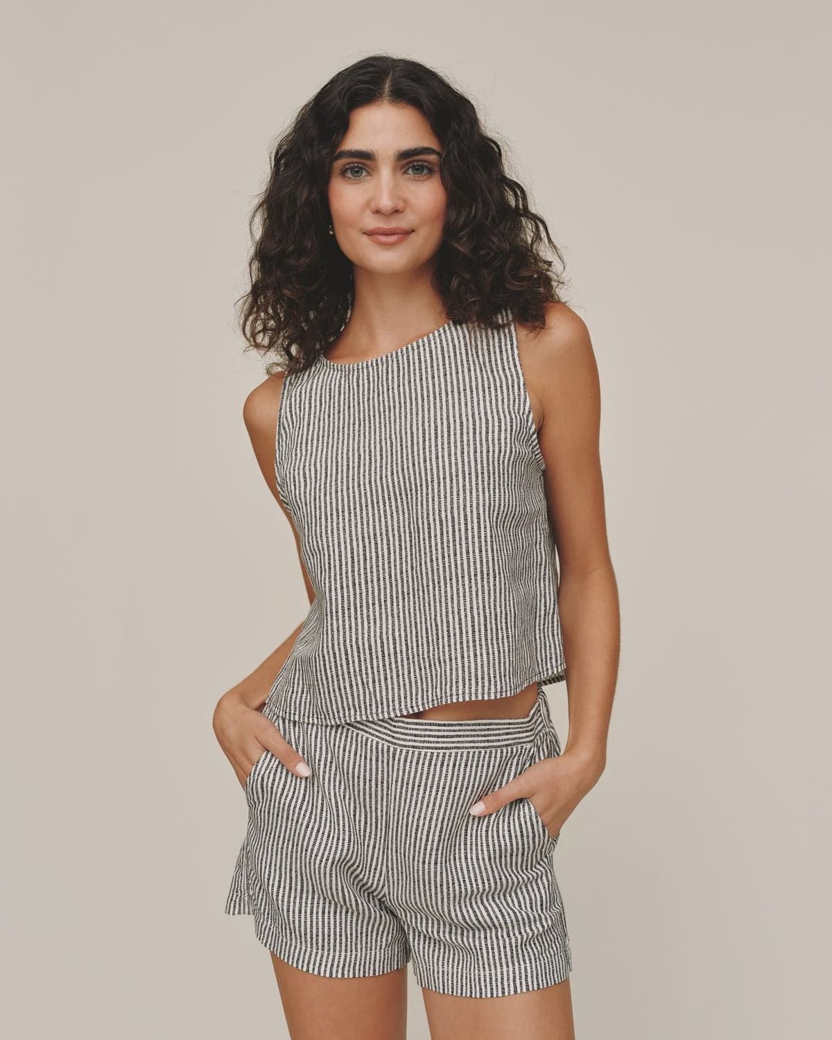 Sleeveless Boat Neck Split Back - Hatch Stripe