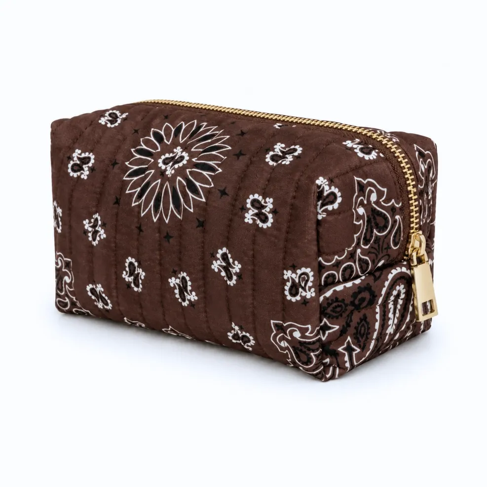 Bandana Print Makeup Case, COLOR: Brown