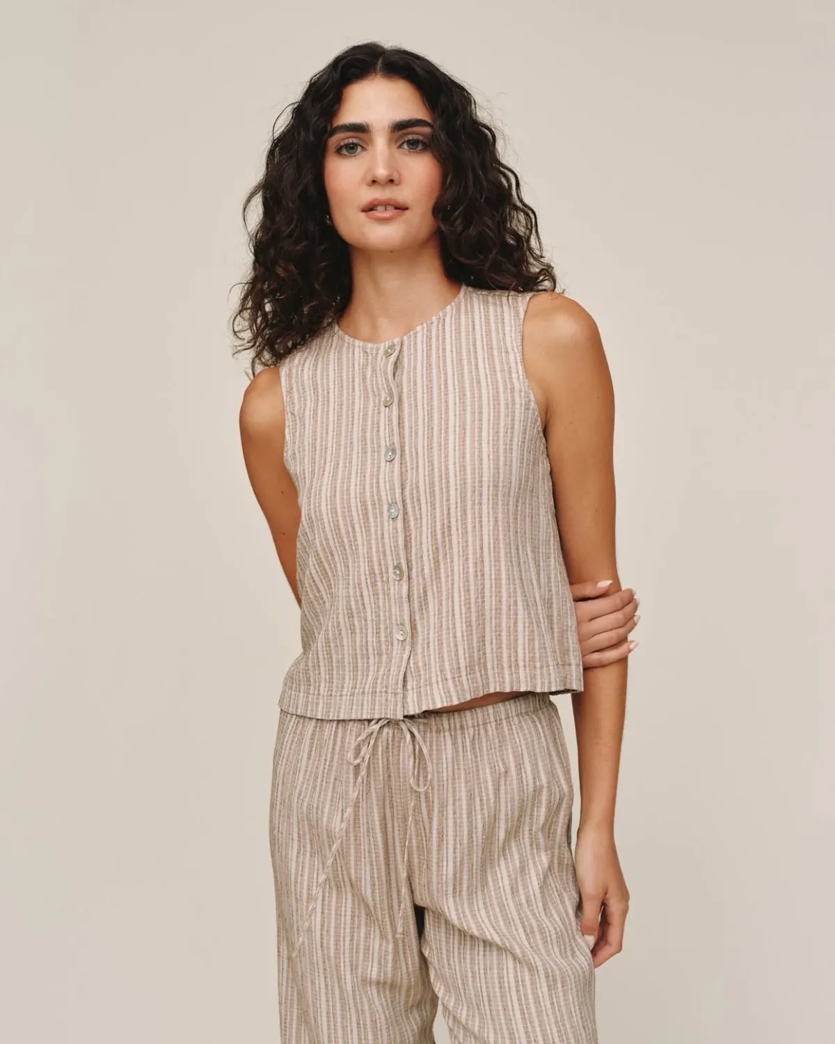Sleeveless Button Front Top