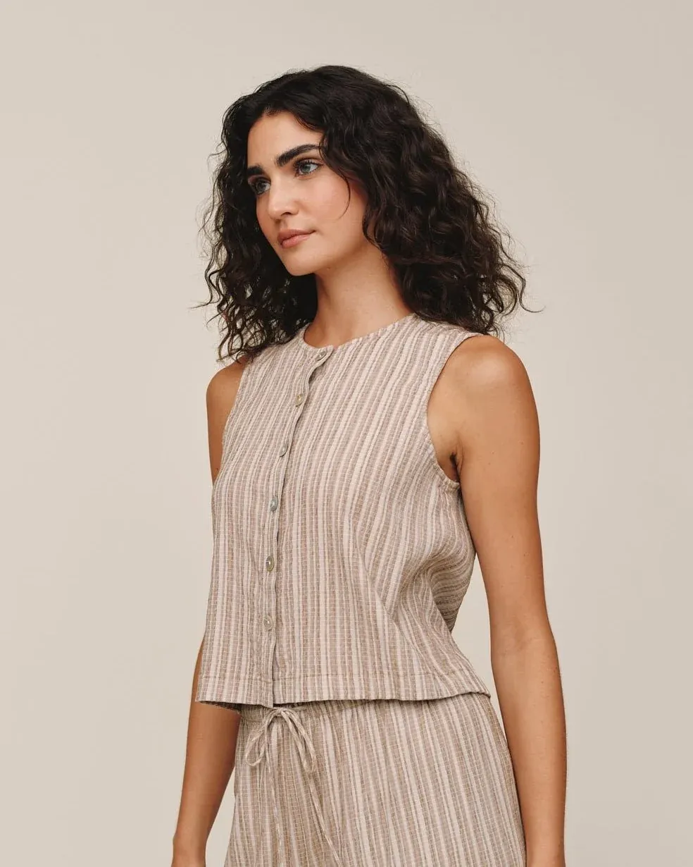 Sleeveless Button Front Top