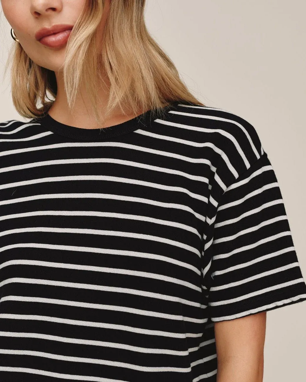 Short Sleeve Tee, COLOR: Black &amp; Ivory Stripe, Size: XS