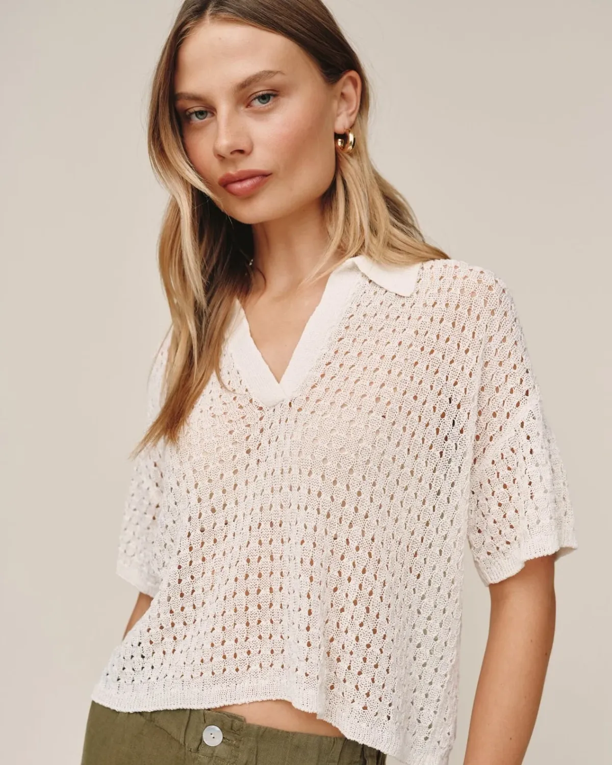 Short Sleeve Crop Pullover, COLOR: Sand Stone, Size: XS