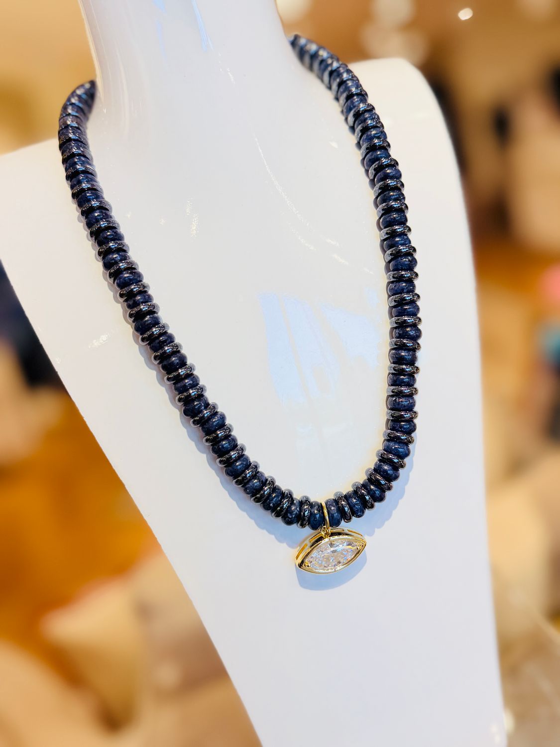 Opal Necklace w/CZ Charm - Navy
