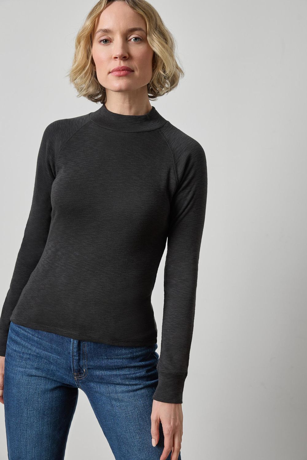 Raglan Long Sleeve Mock Neck