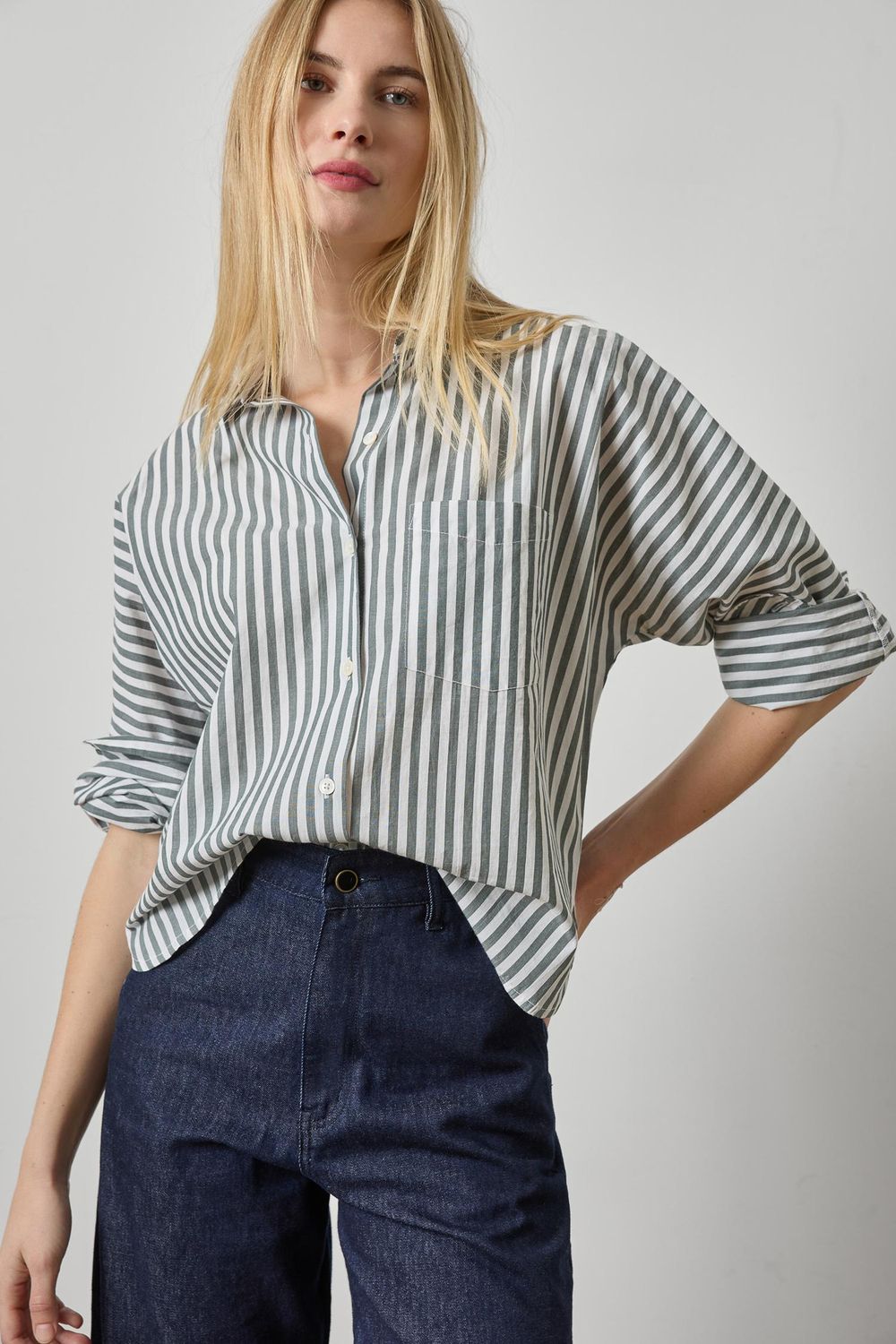 Striped Dolman Sleeve Button Down