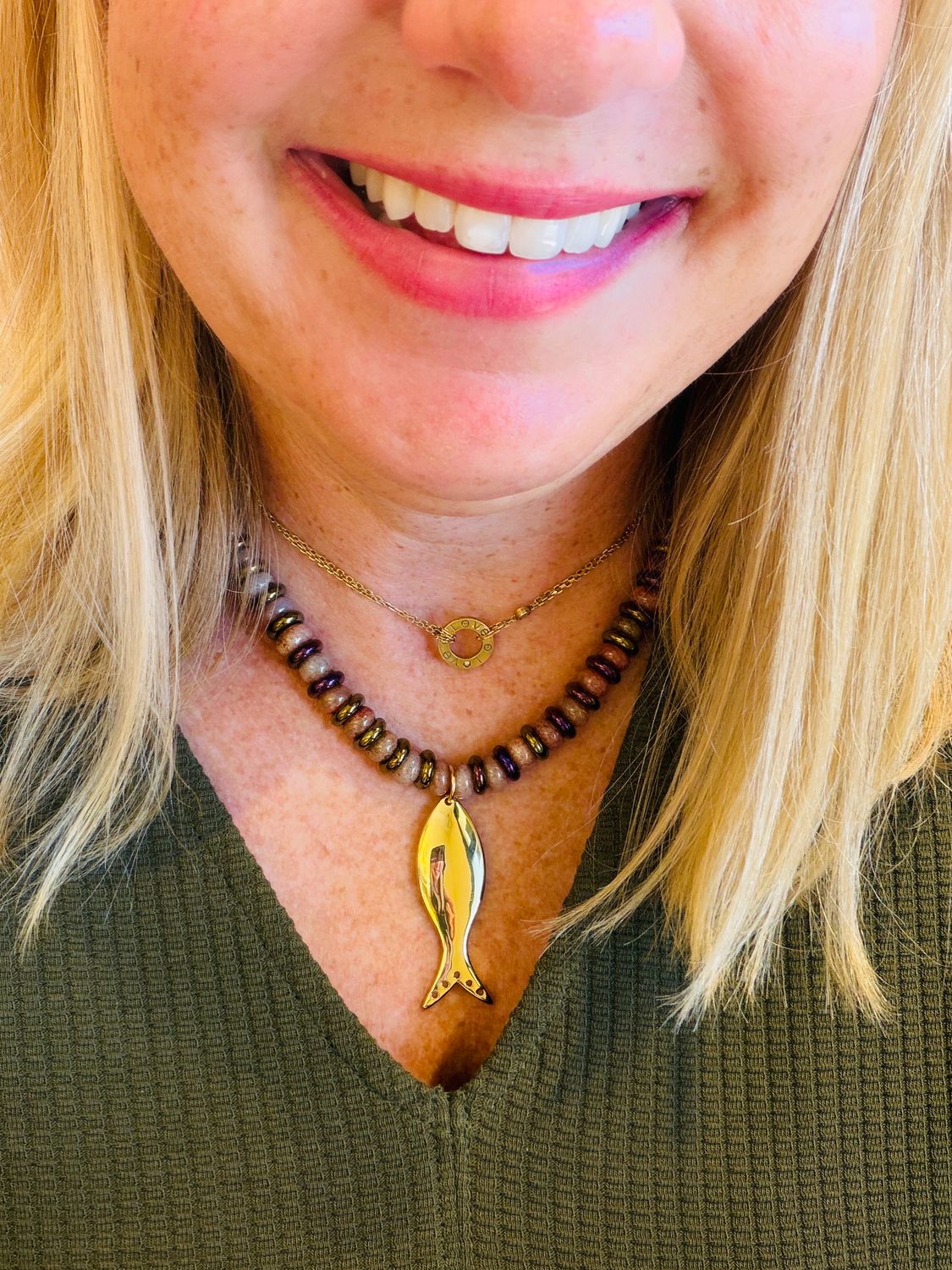 Opal Necklace w/Fish Charm