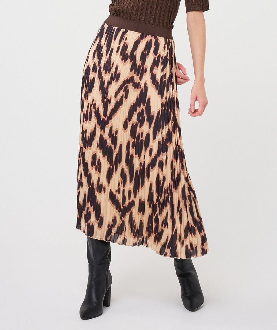 Elastic Waist Pleated Skirt, COLOR: Animal Print, Size: 4