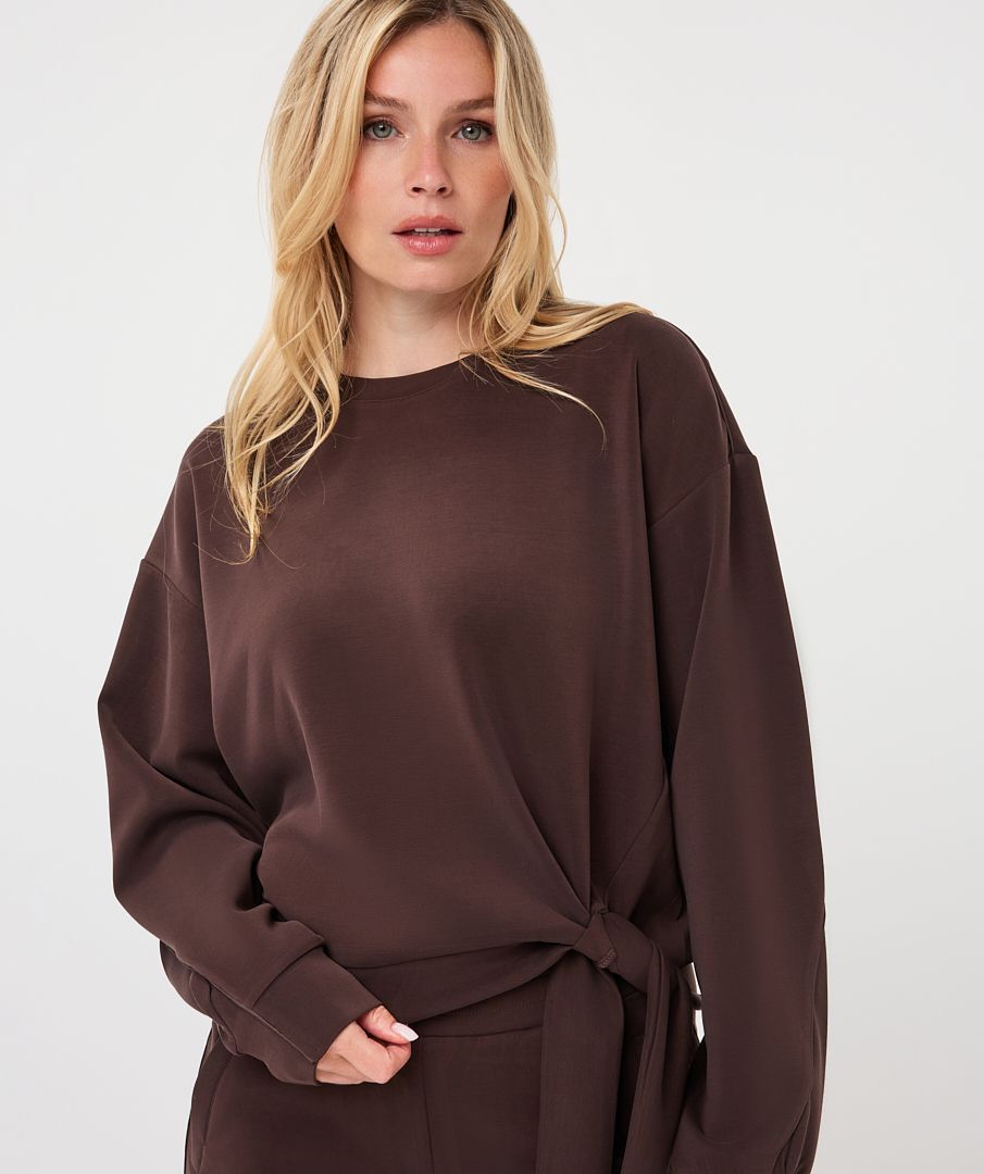 Modal Side Tie Top, COLOR: Cacao, Size: S