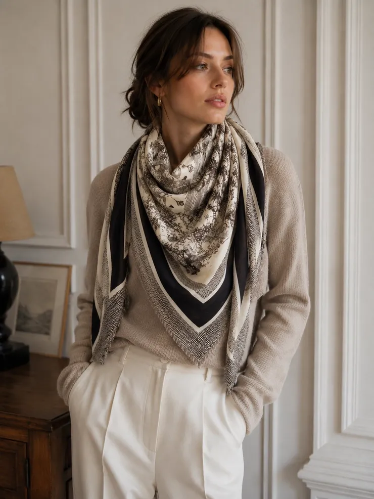 Large Square Toile Bandana Scarf