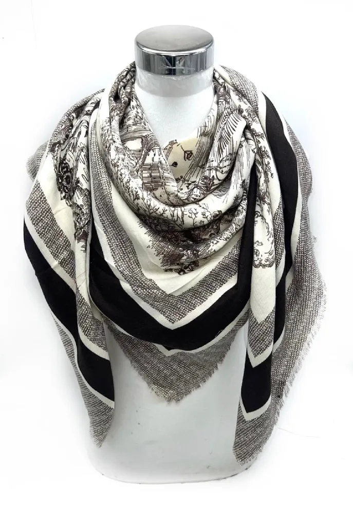 Large Square Toile Bandana Scarf, COLOR: Black