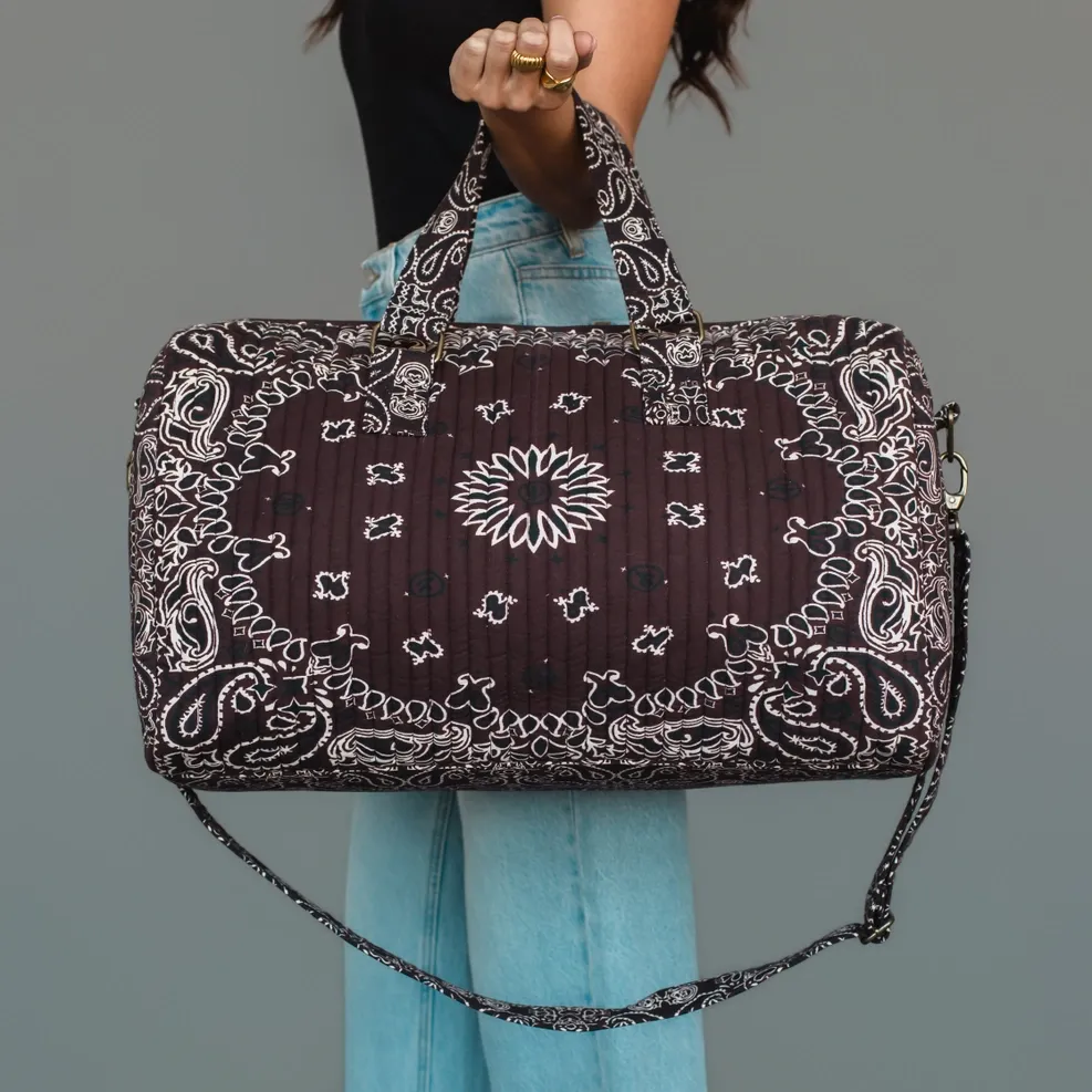 Paisley Print Duffel Bag, COLOR: Brown