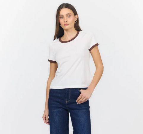 Unity Ringer Tee, COLOR: White/Brown, Size: XS