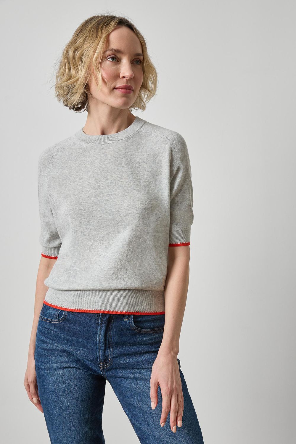 Crewneck Saddle Sleeve Sweater, COLOR: Heather Grey, Size: S