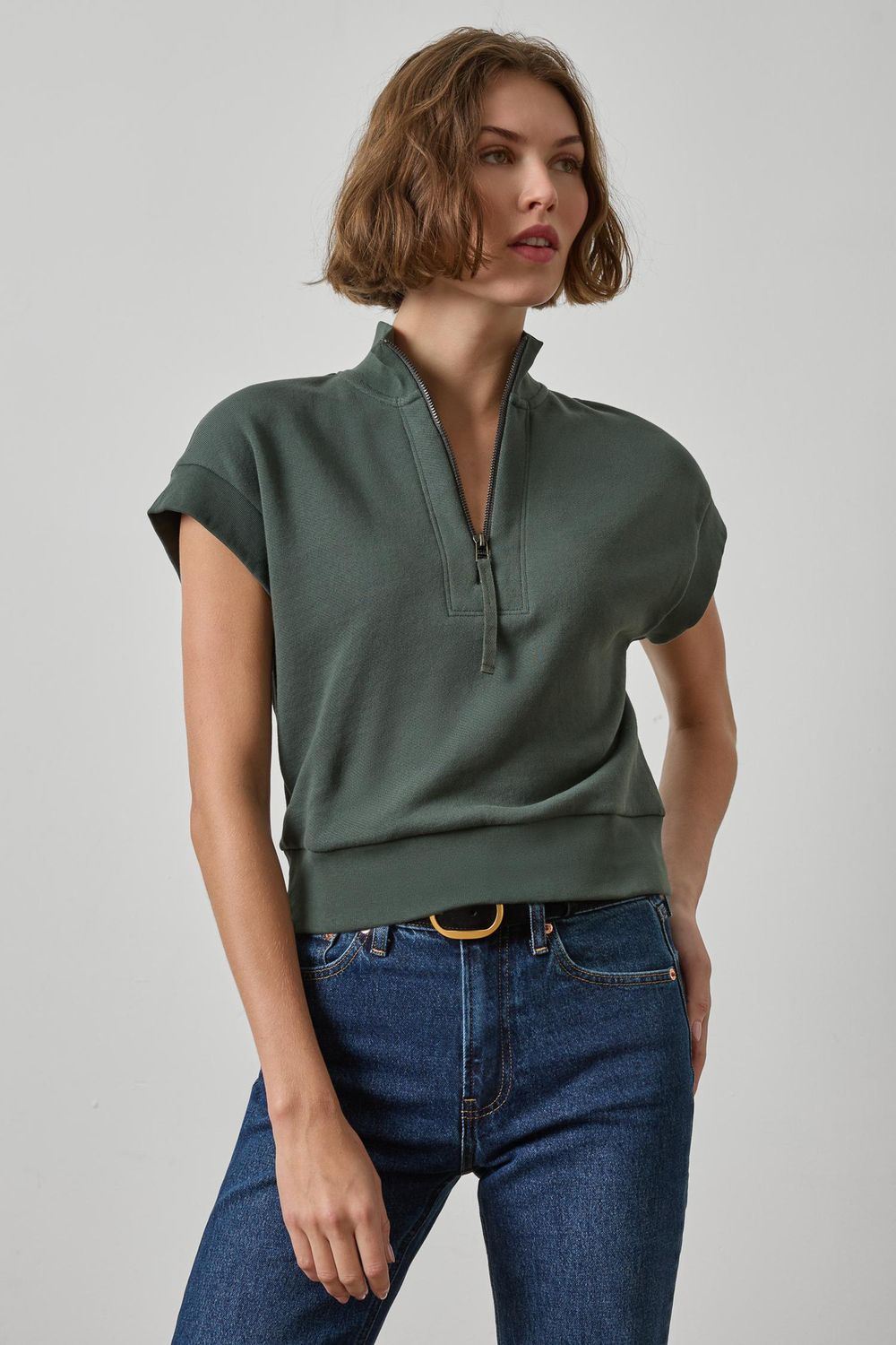 Zip Mock Neck, COLOR: Mineral, Size: S