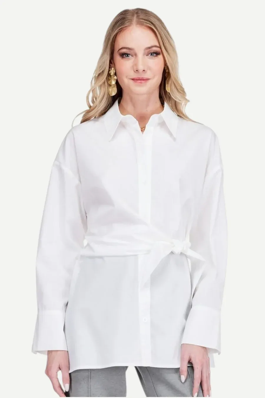 Side Wrap Tie Tunic Blouse, COLOR: White, Size: XS