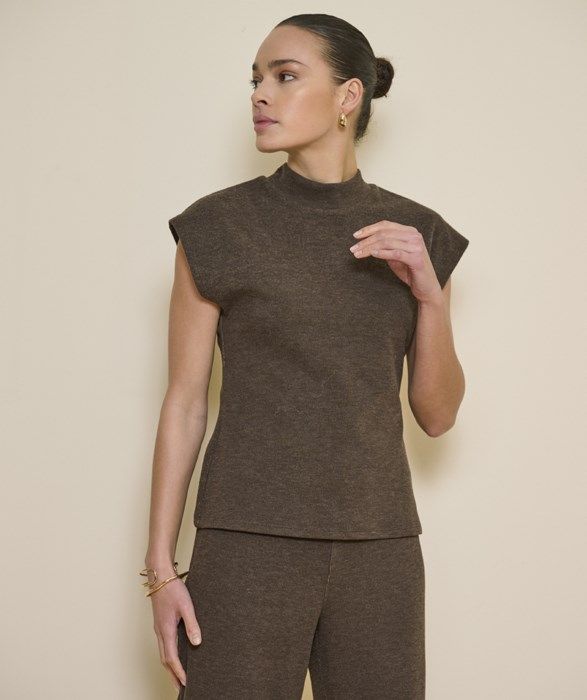 Sleeveless Mock Neck Knit, COLOR: Cacao, Size: S