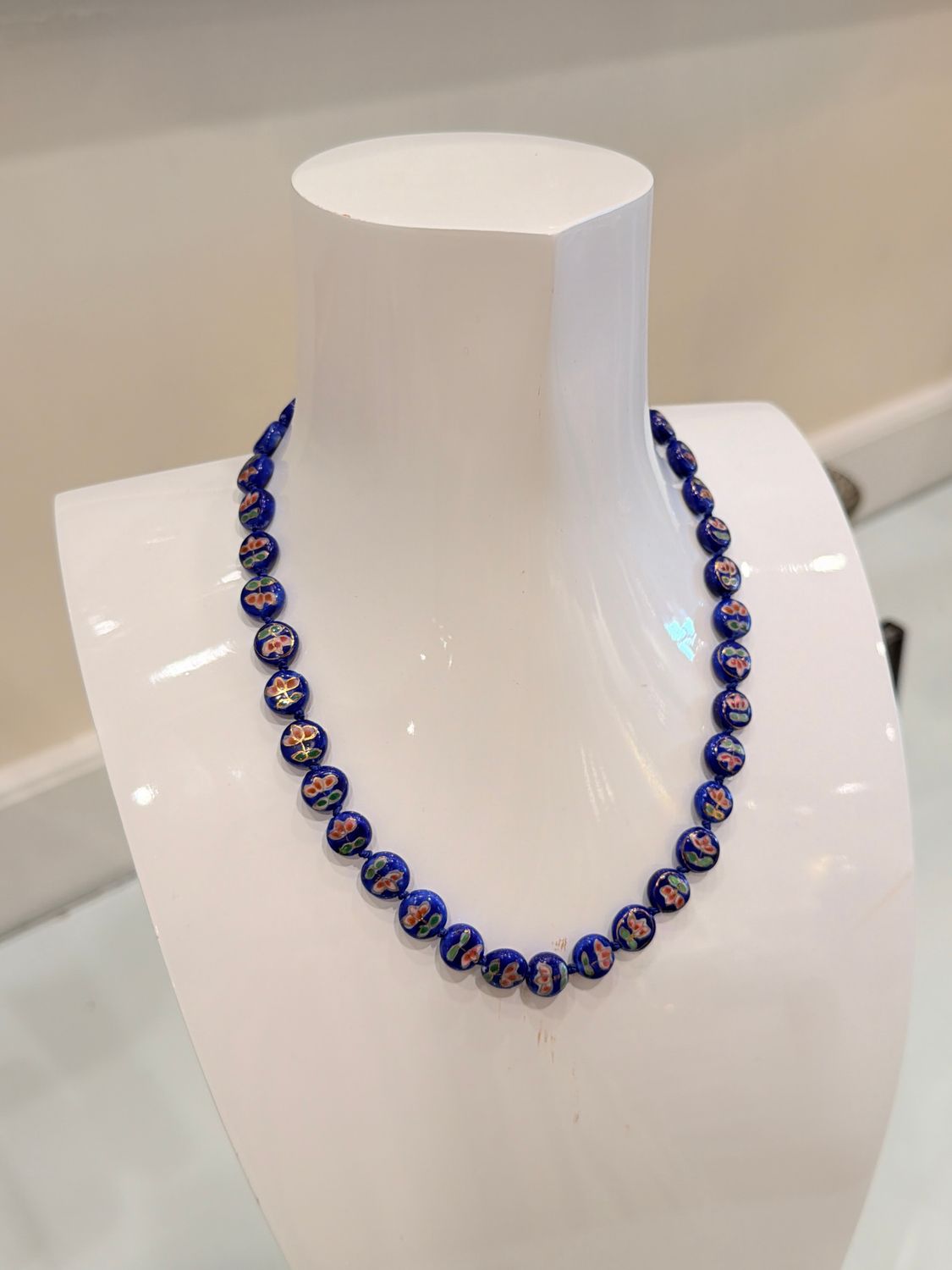Flat Disc Cloisonne Necklace, COLOR: Dark Blue