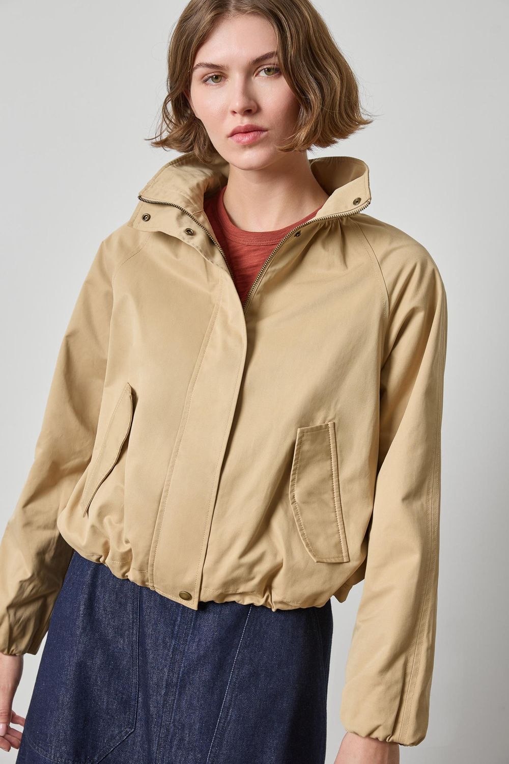 Raglan Bomber Jacket, COLOR: Khaki, Size: S