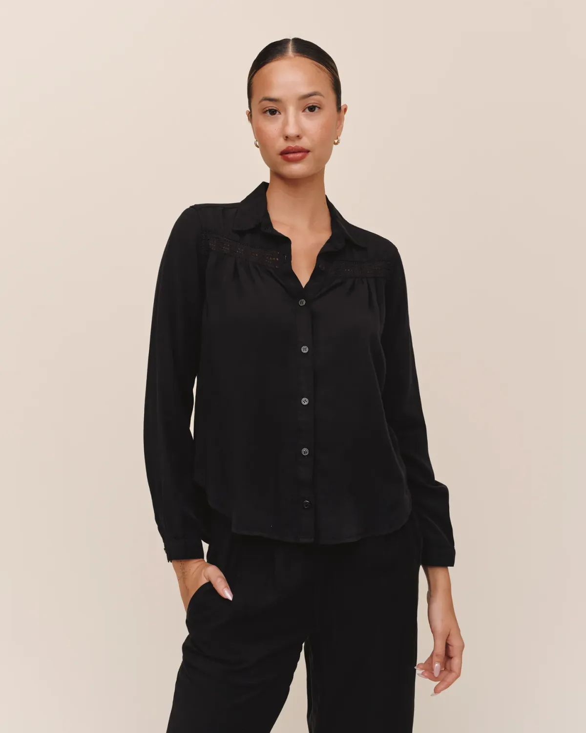 Long Sleeve Shirt with Lace Inset