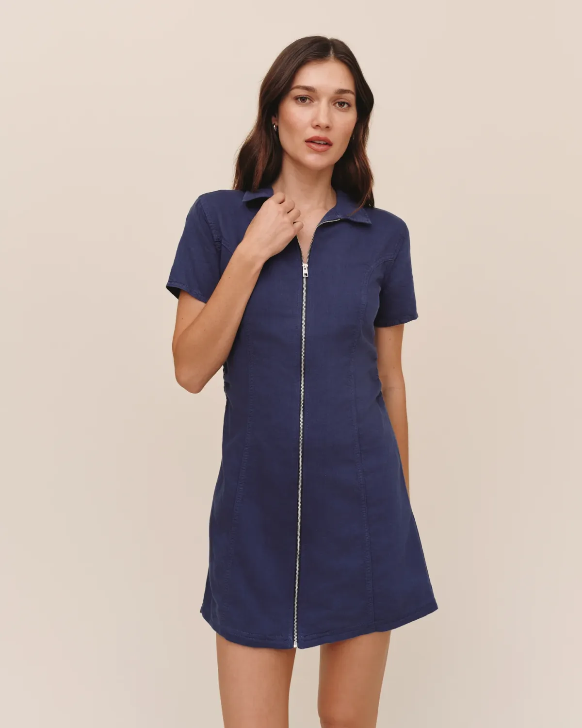 Short Sleeve Zip Front Dress, COLOR: Deep Cobalt, Size: XS