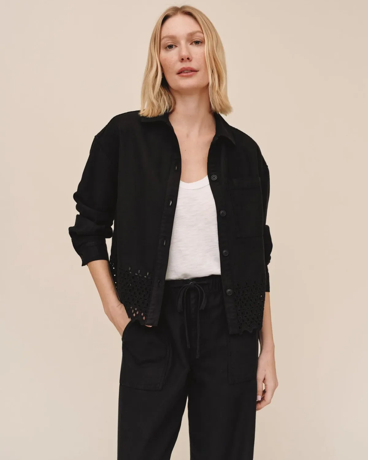 Embroidered Hem Chore Jacket
