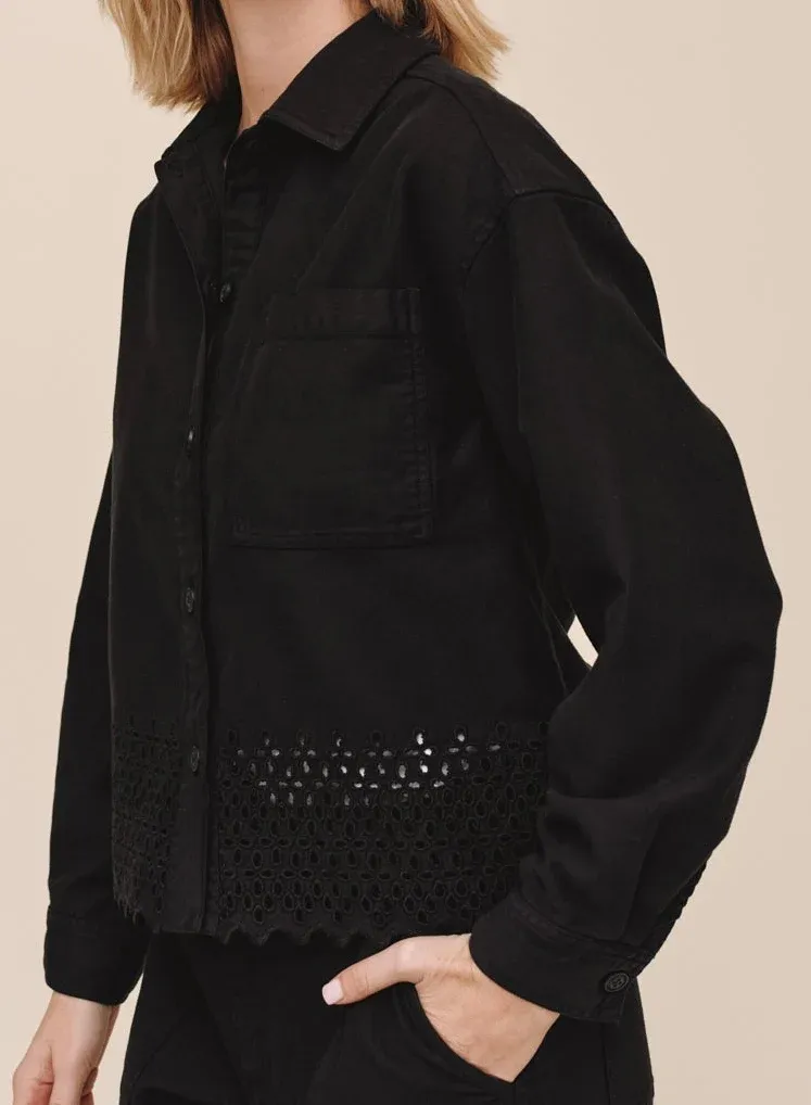 Embroidered Hem Chore Jacket, COLOR: Black, Size: XS