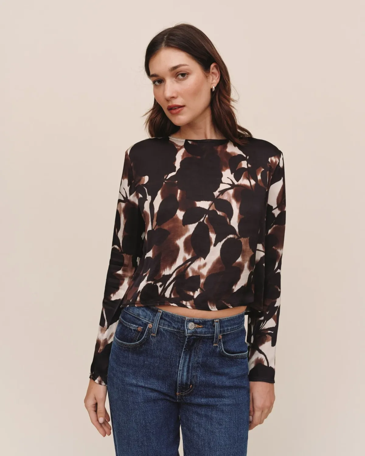 Long Sleeve Button Back Top, COLOR: Shadow Floral, Size: XS