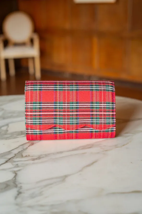 Ruby Plaid Scalloped Clutch