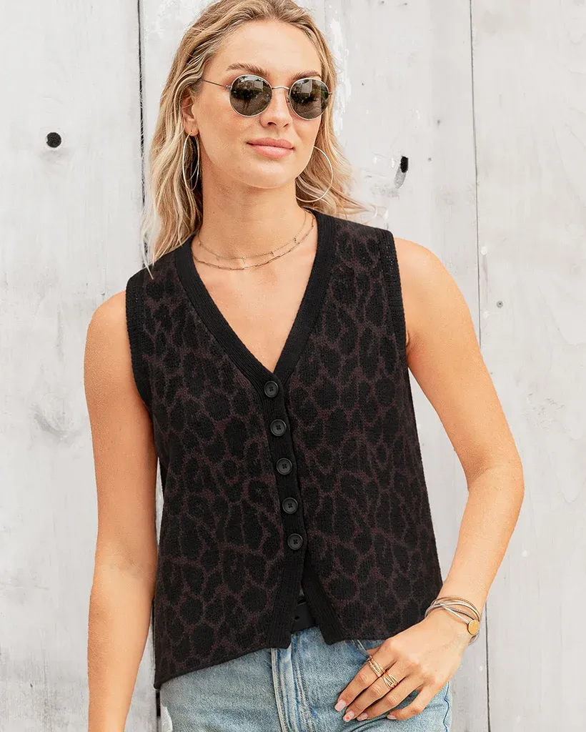 Leopard Waistcoat Cotton, COLOR: Chocolate Leopard, Size: XS/S