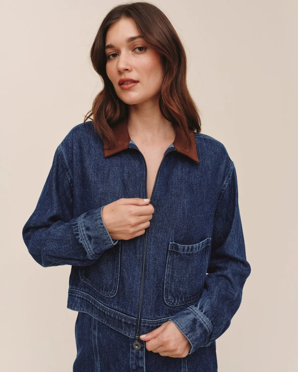 Crop Zip Up Barn Jacket, COLOR: Dark Rinse Wash, Size: XS