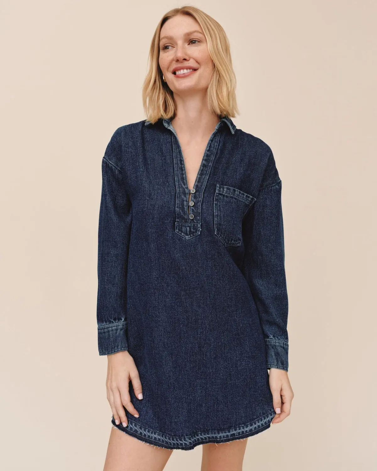 Pullover Pocket Shirt Dress, COLOR: Dark Rinse Wash, Size: S