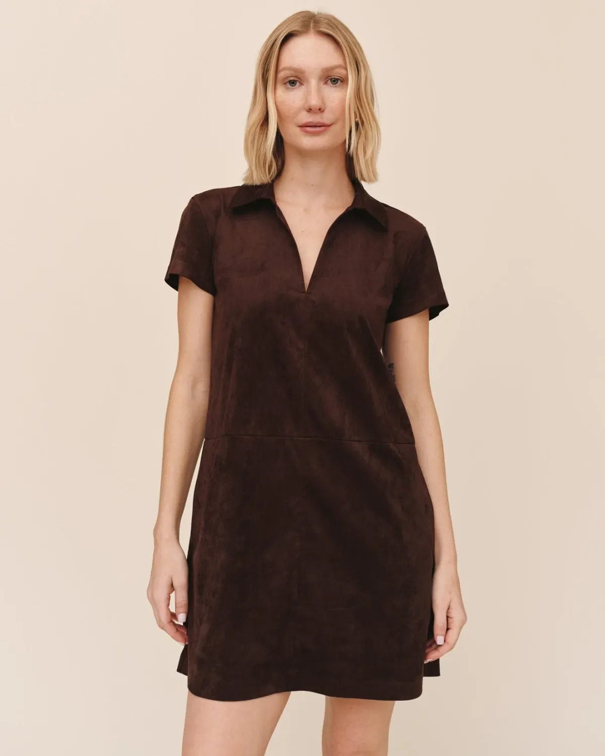 Short Sleeve Pullover A-Line Dress, COLOR: Dark Roast, Size: XS