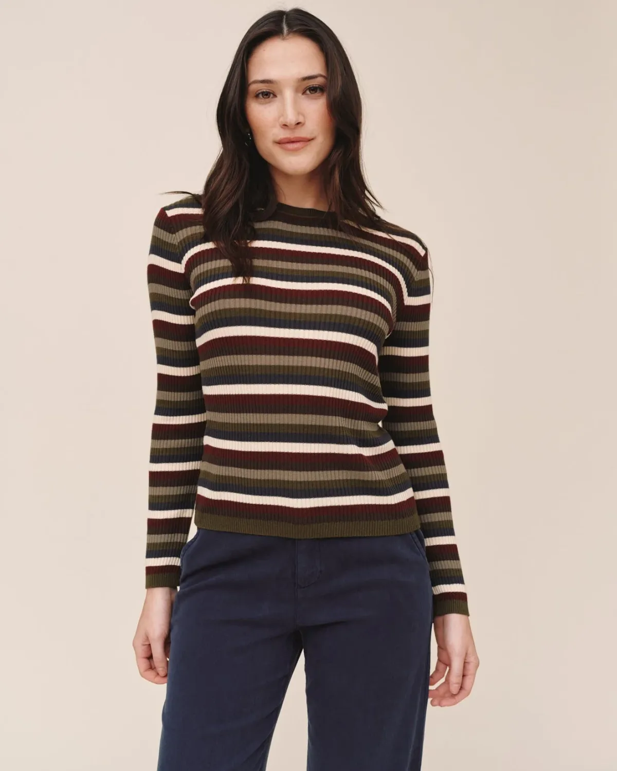 Long Sleeve Crew Tee, COLOR: Harvest Stripe, Size: XS