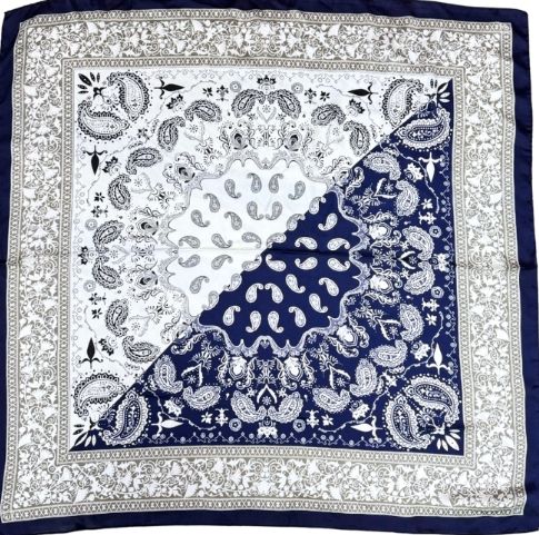Colorblock Paisley Scarf, COLOR: Navy