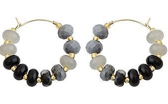Rondelle Beaded Hoops, Colour: Black