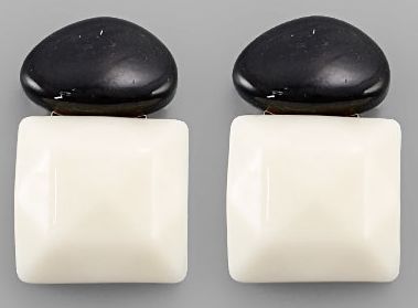 Two Toned Geo Earrings, COLOR: Black/Ivory