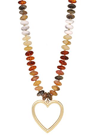 Marbled Beaded Heart Pendant Necklace