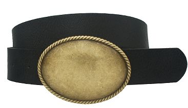 Rope Trim Oval Buckle Belt, COLOR: Black