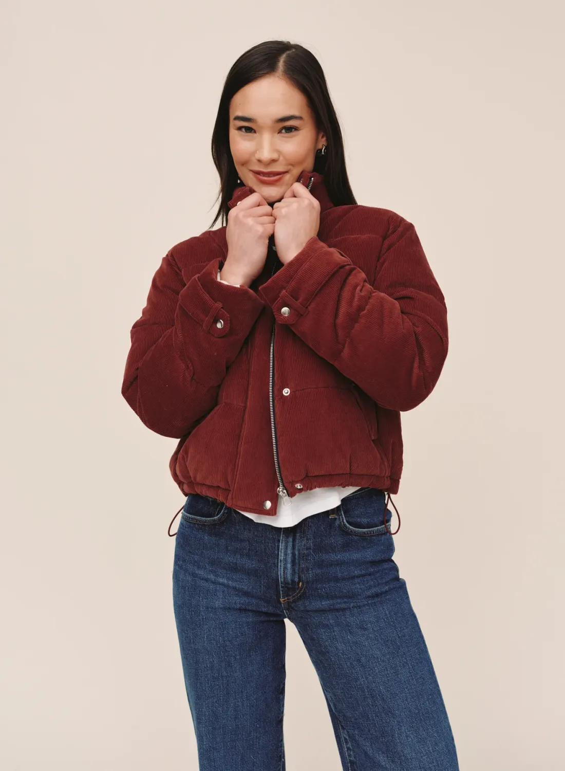 Funnel Neck Puffer Jacket, COLOR: Mahogany, Size: S
