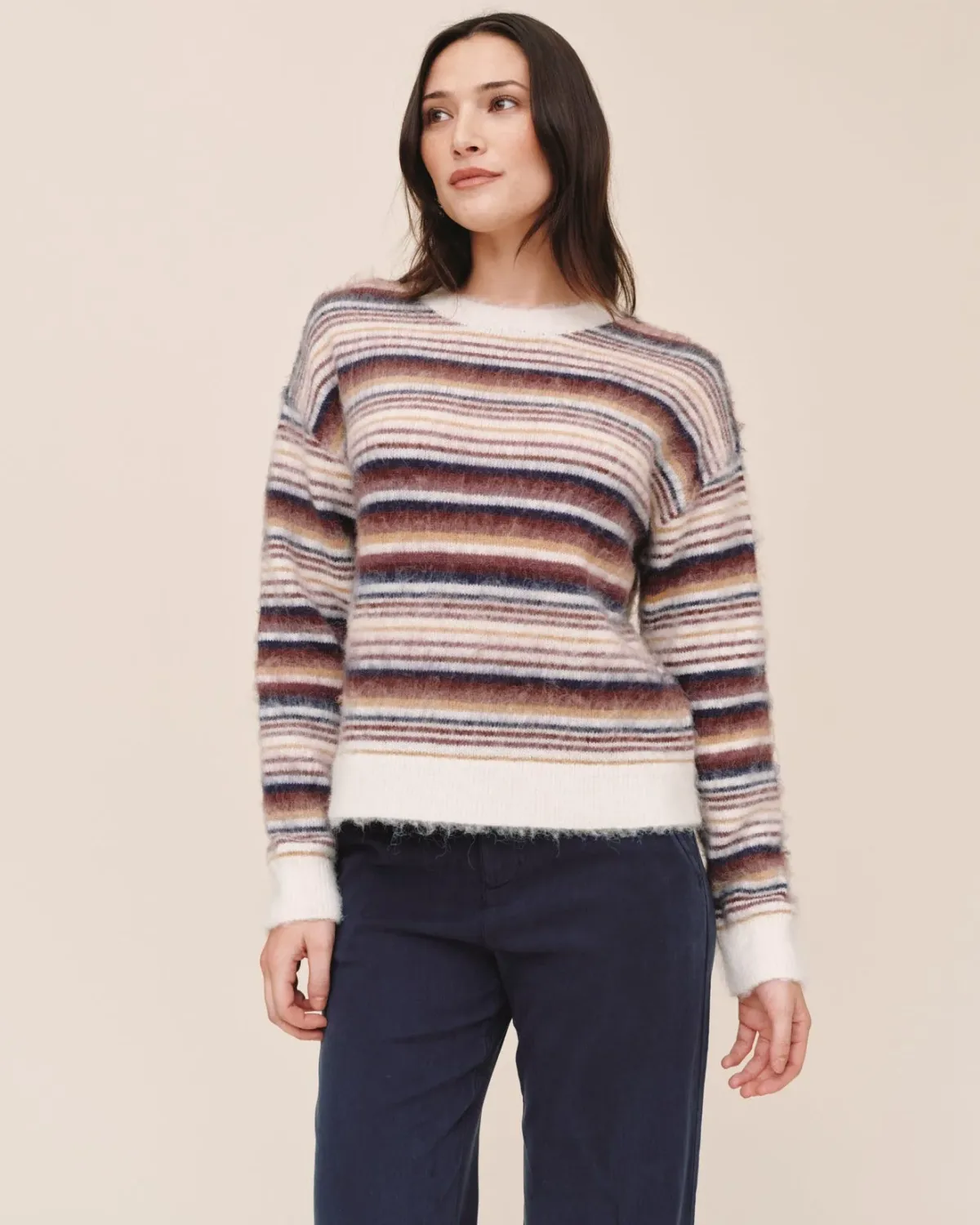 Crew Neck Sweater, COLOR: Ember Stripe, Size: XS