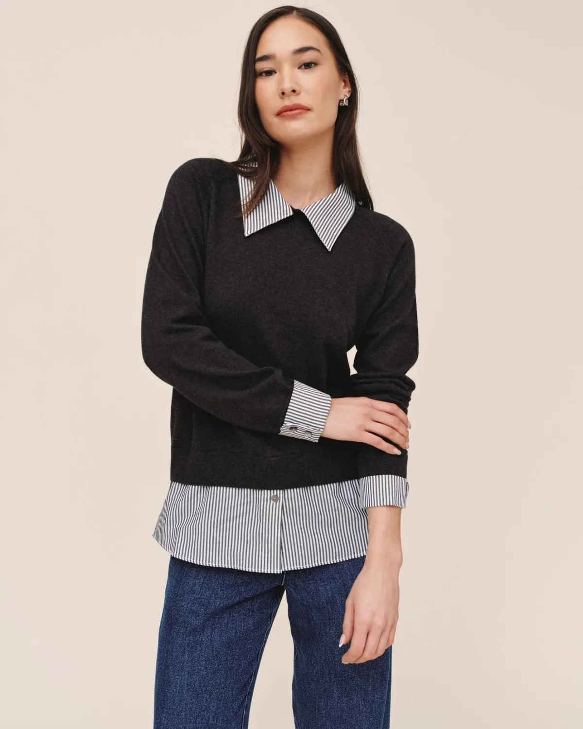 Mixed Layered Sweater, COLOR: Vintage Black, Size: XS