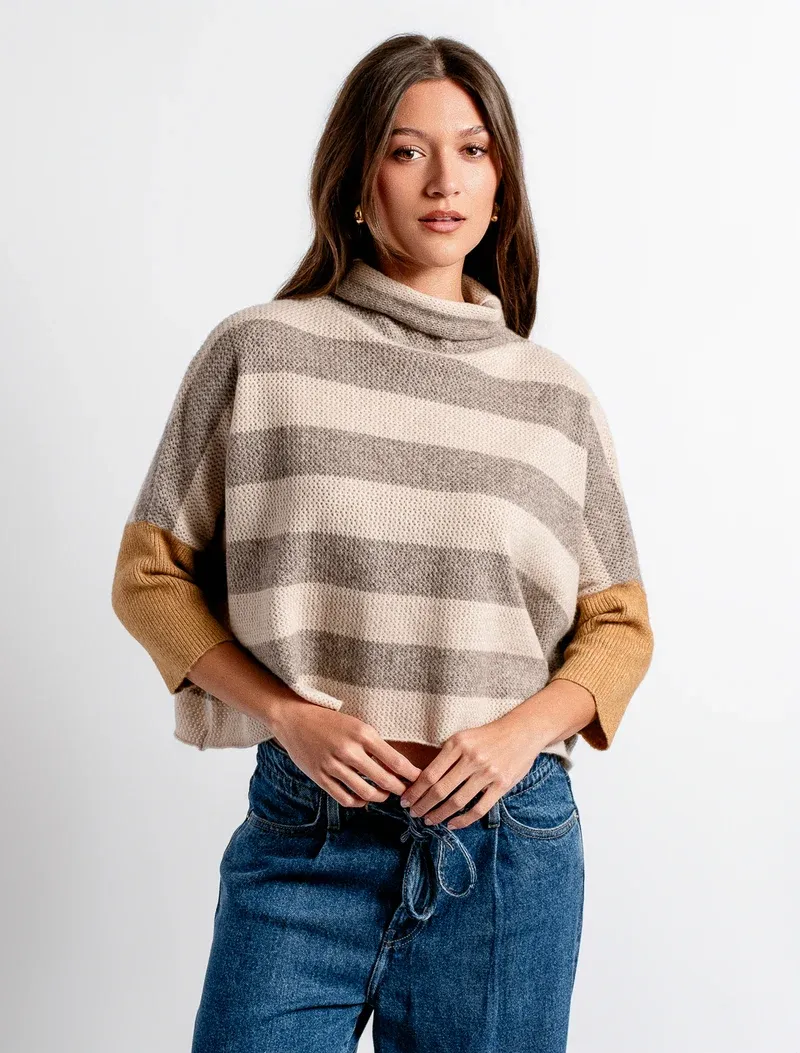 London Stripe Sweater, COLOR: Beige Multi, Size: S/M