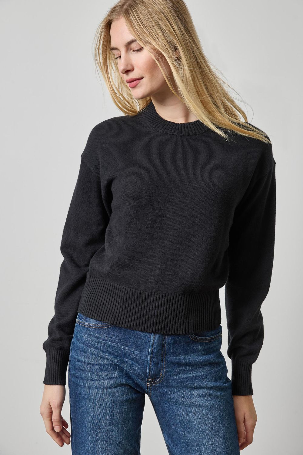 Relaxed Crewneck Sweater, COLOR: Black, Size: XS