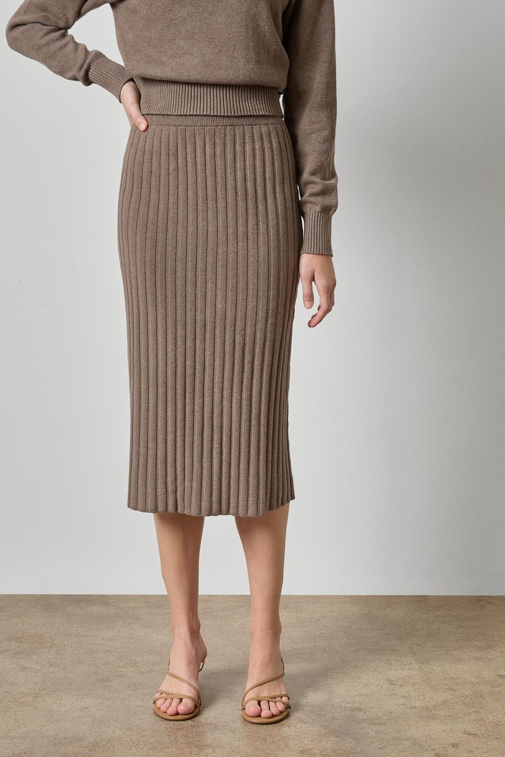 Rib Sweater Skirt, COLOR: Mink, Size: XS