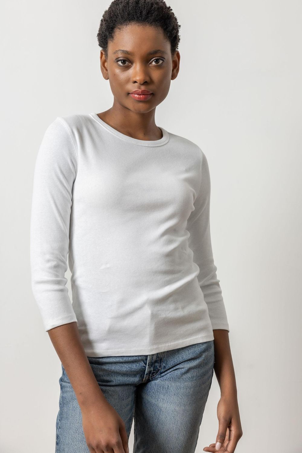3/4 Sleeve Crew, COLOR: White, Size: S