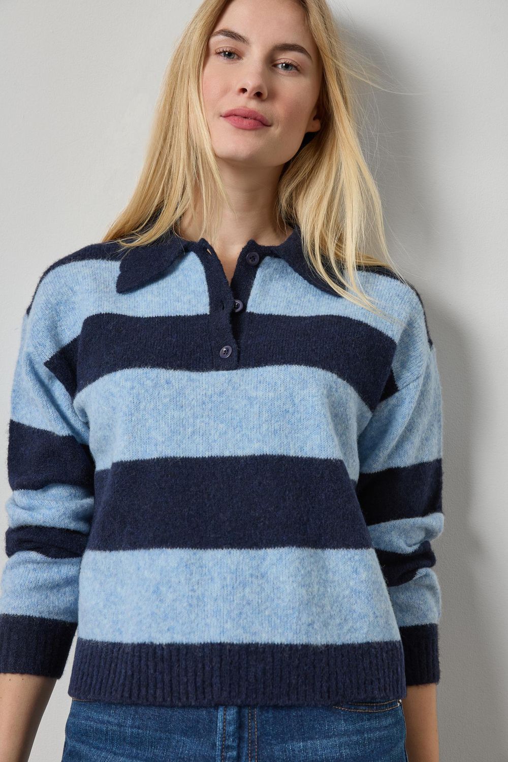 Striped Polo Sweater, COLOR: Clearwater Stripe, Size: XS