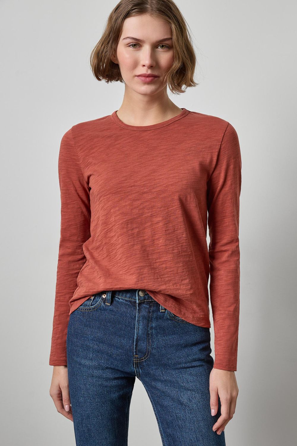 Long Sleeve Crewneck Tee, COLOR: Henna, Size: XS